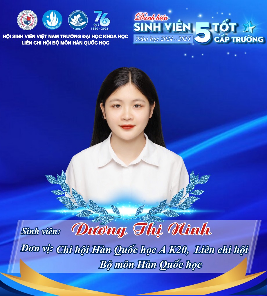 Tự hào sinh viên ngành Hàn Quốc học được vinh danh Sinh viên 5 tốt cấp Trường